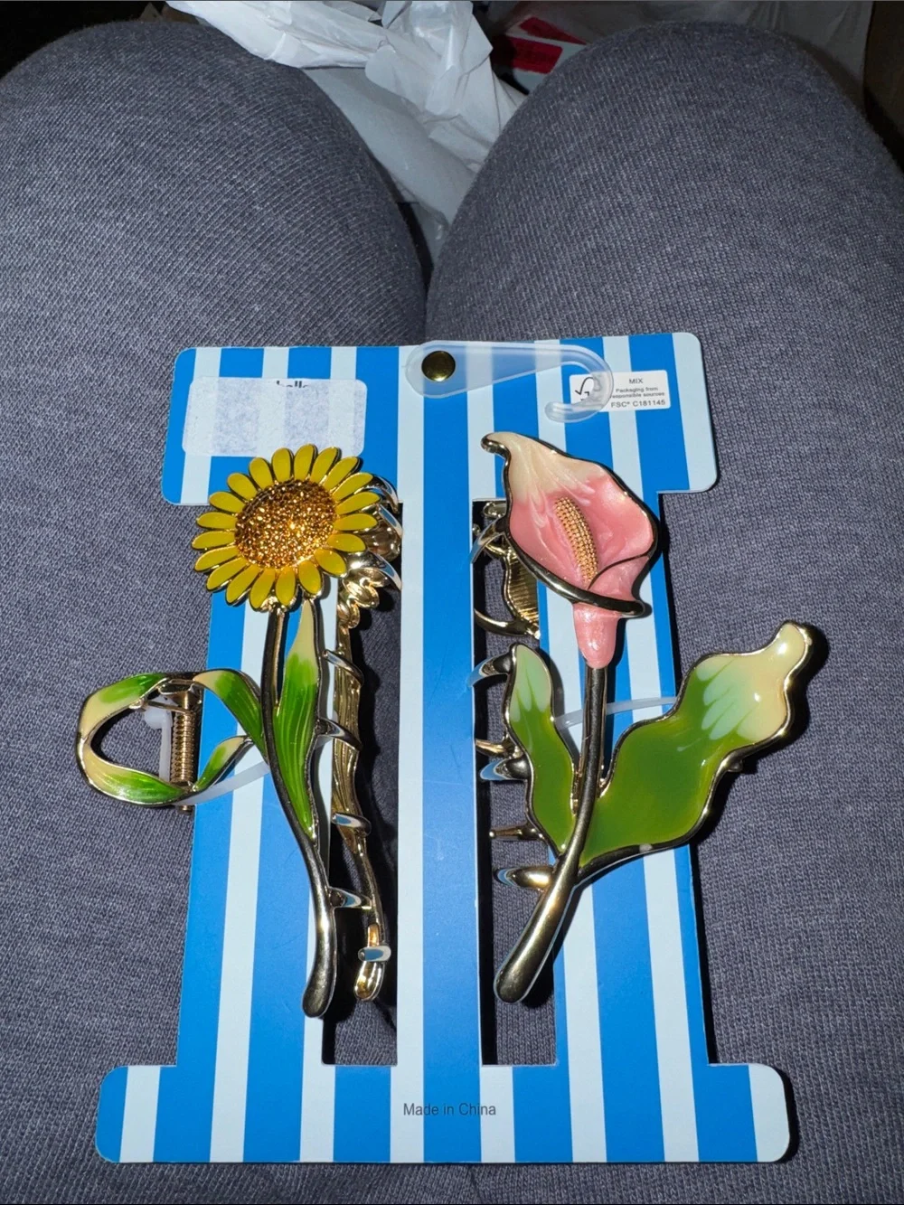 piper·k Floral Statement Metal Hair Claws Pink Calla & Yellow Sunflower